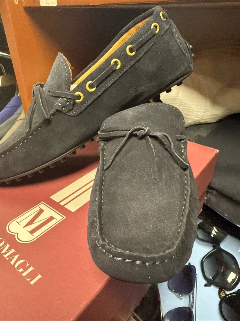 Bruno Magli Black Suede Moc Toe Driving Loafers
